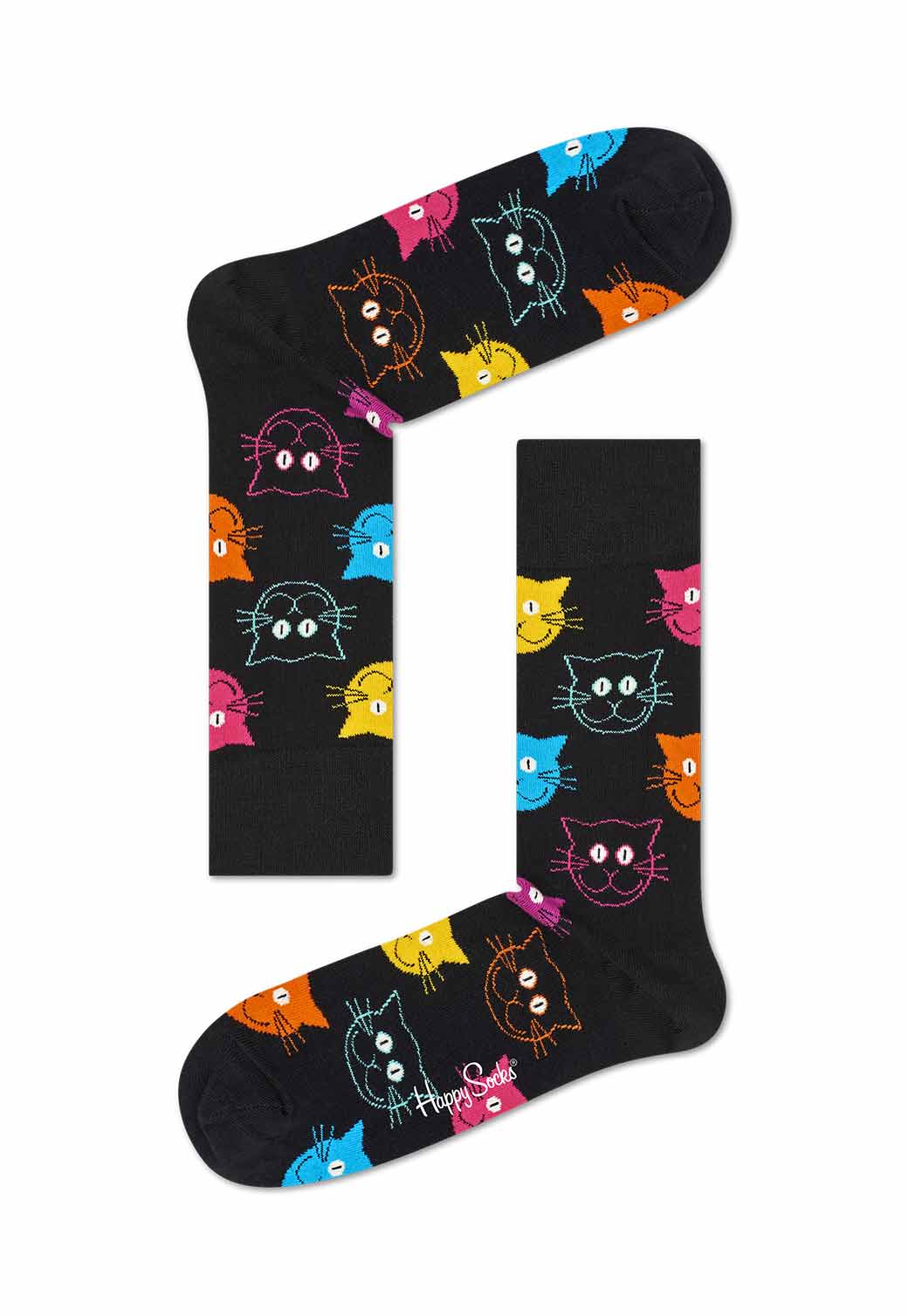 Black זוג גרביים בהדפס חתולים צבעוניים HAPPY SOCKS